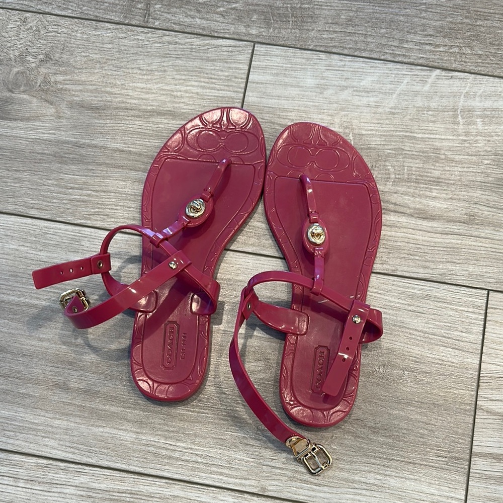 Coach Hot Pink T-Strap Sandals with Buckle Closure — Great Condition!